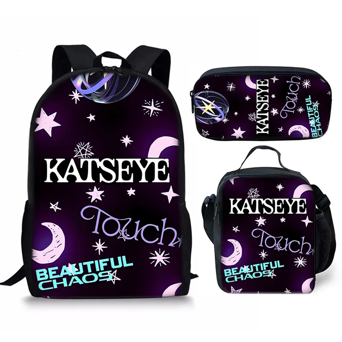 sac à dos d'école kpop katseye 3d imprimé, 3 pièces/ensemble, avec sac à déjeuner et trousse à crayons – nouveauté amusante et populaire de luxe