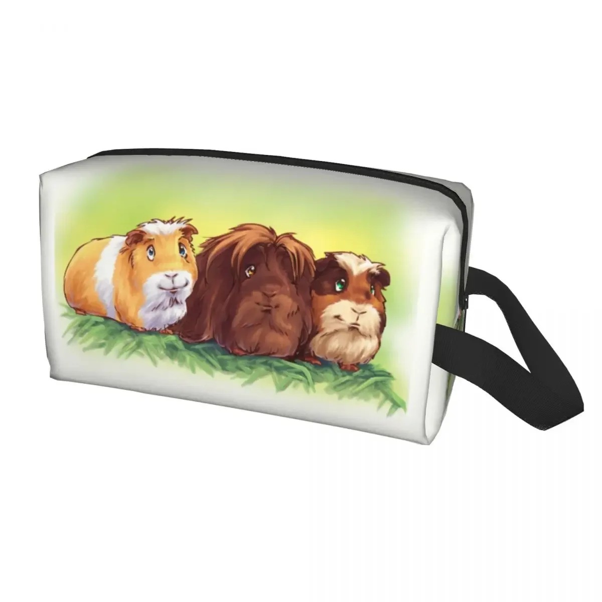 trousse de maquillage personnalisée cochon d'inde et fleurs pour femme, trousse de toilette de voyage cosmétique, rangement animal kawaii
