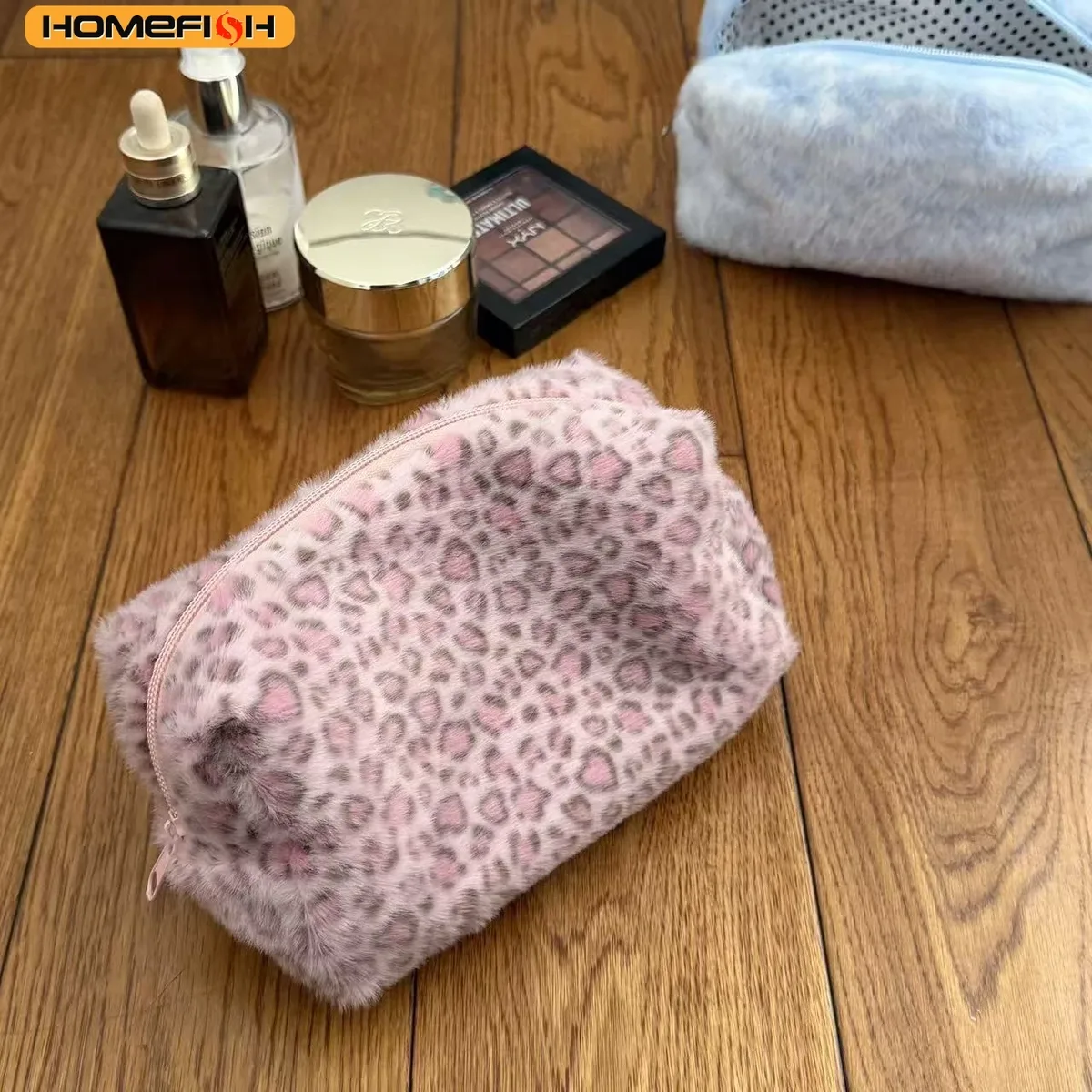 trousse de maquillage durable et douce, grande capacité, imprimé léopard, organisateur de toilette portable, sac cosmétique de voyage pour filles