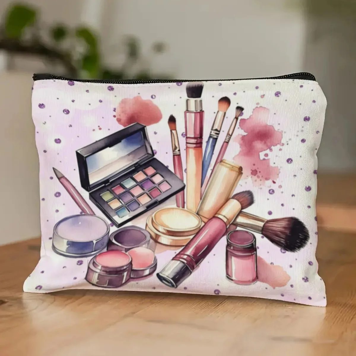 sac de maquillage de beauté exquis, portable, fermeture éclair, organisateur de maquillage de voyage, sac de rangement pour stylos, pinceaux, rouge à lèvres, anniversaire de fille