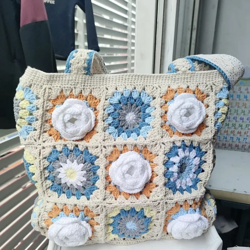 kit de matériel de sac à bandoulière carré, kit de bricolage au crochet, sac à main tissé pour femmes et adolescentes, cadeau pour anniversaire romantique