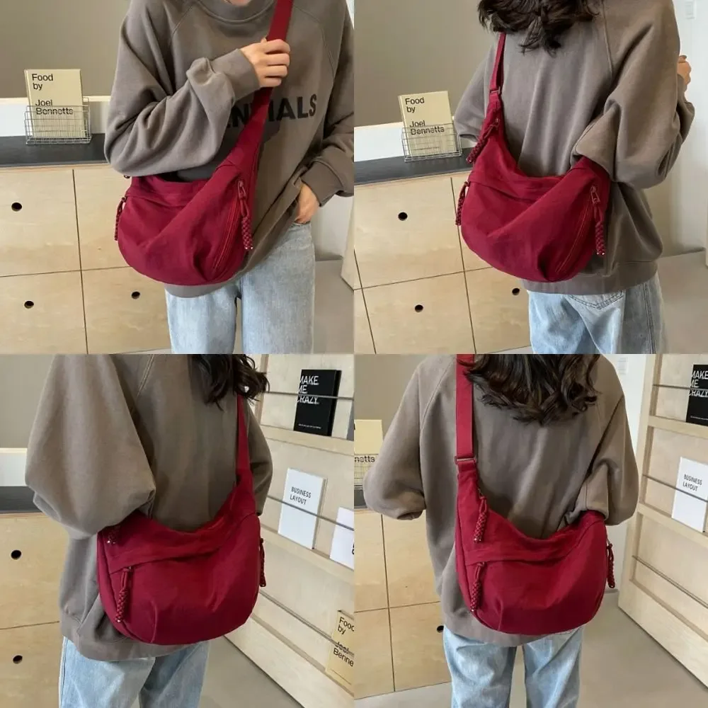 sacs à bandoulière en toile décontractés coréens simplifiés, sac hobos de sport de grande capacité, sac de boulettes léger de couleur unie pour femmes