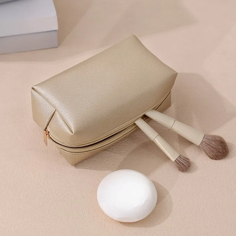sacs à cosmétiques de couleur unie pour femmes, sac de rangement de maquillage portable de voyage, pochette de toilette à fermeture éclair