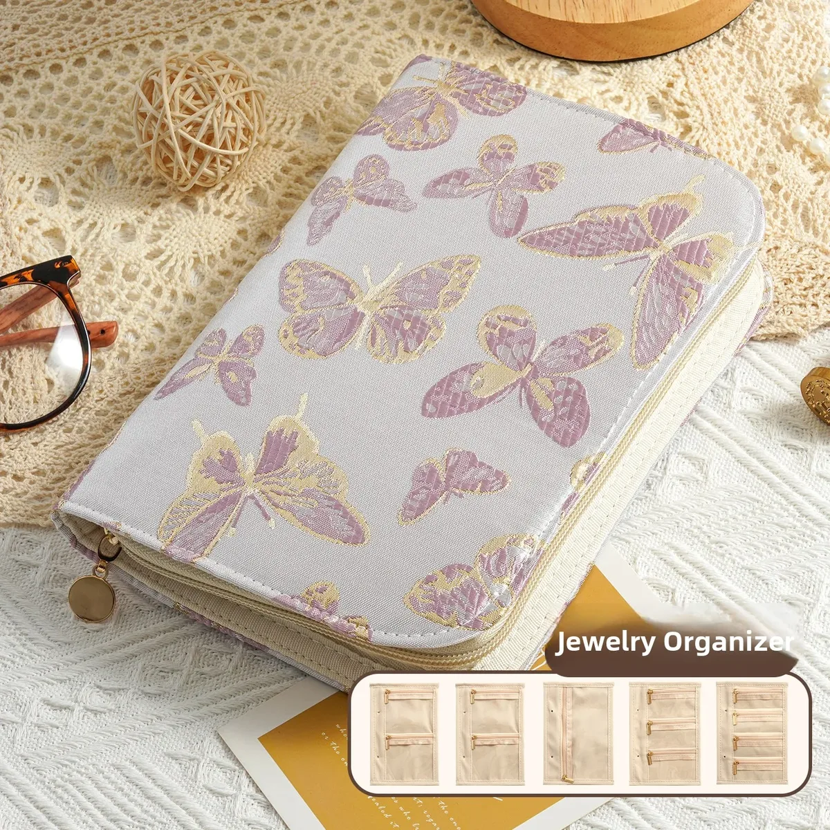 coffret de rangement à bijoux en velours haut de gamme avec fermeture éclair, sac de rangement portable anti-oxydation pour bijoux en or et argent, style cuir de luxe