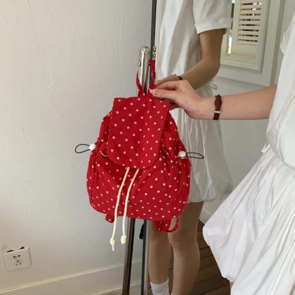 sac à dos à pois à plusieurs poches, sac à dos polyvalent en tissu à cordon de serrage, sac à dos léger coréen pour étudiants