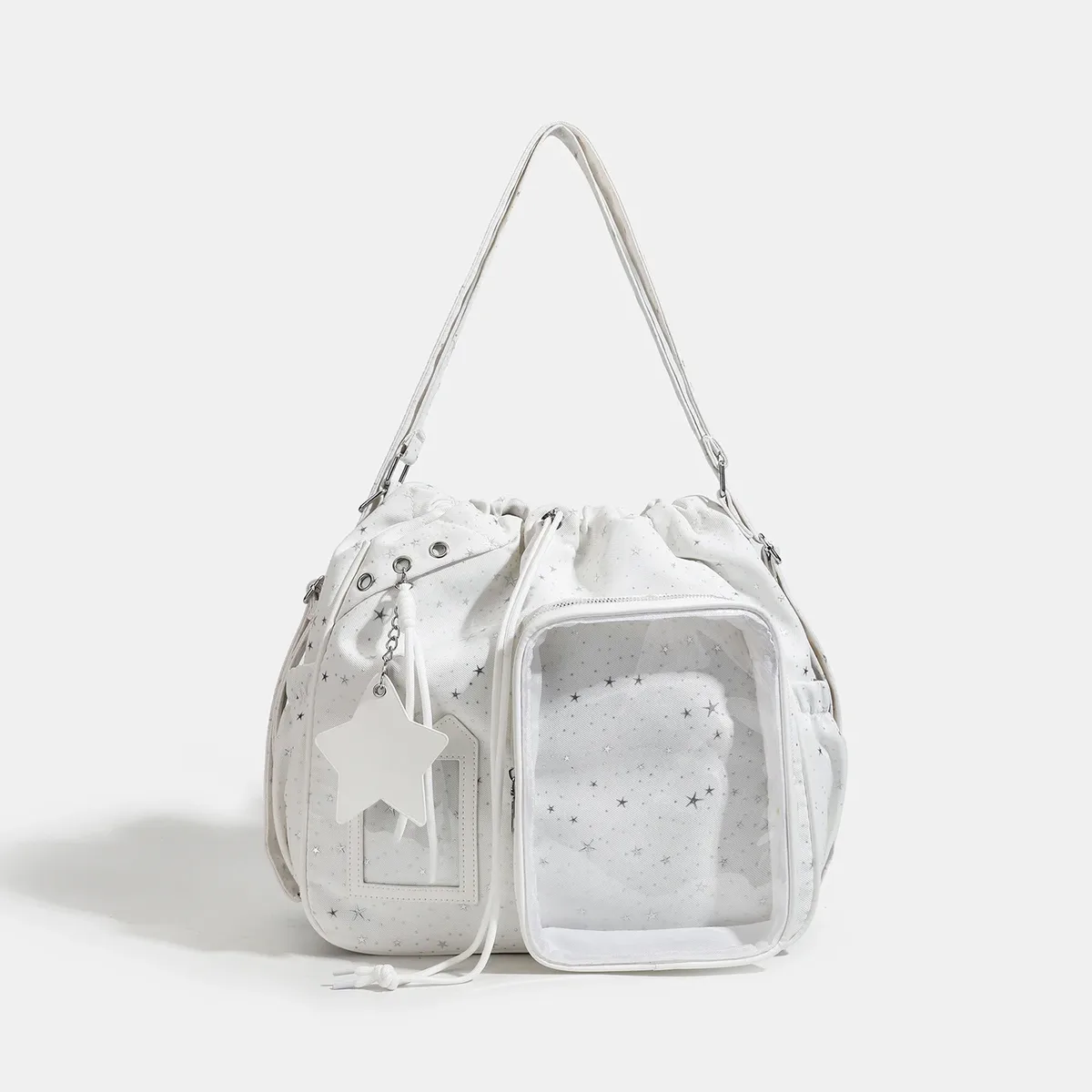 nouveau sac à dos ita y2k à cordon de serrage à pois étoilés, sac à bandoulière transparent mignon pour fille, grande capacité, sac à dos de présentation pour poupées diy