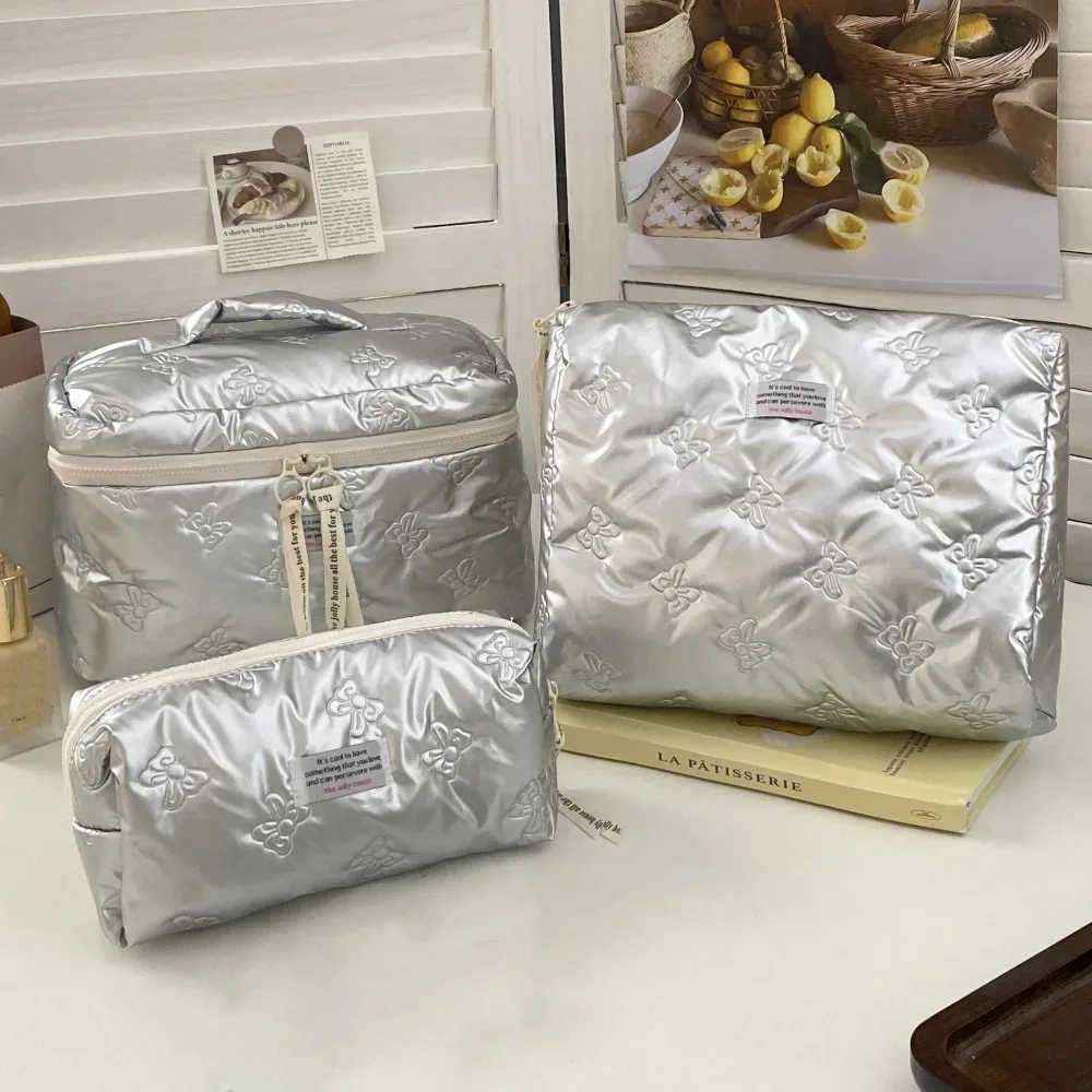 sac de rangement en pu pour cosmétiques, trousse de toilette multifonction avec compartiments et nœud décoratif, sac à maquillage zippé pour l'organisation quotidienne