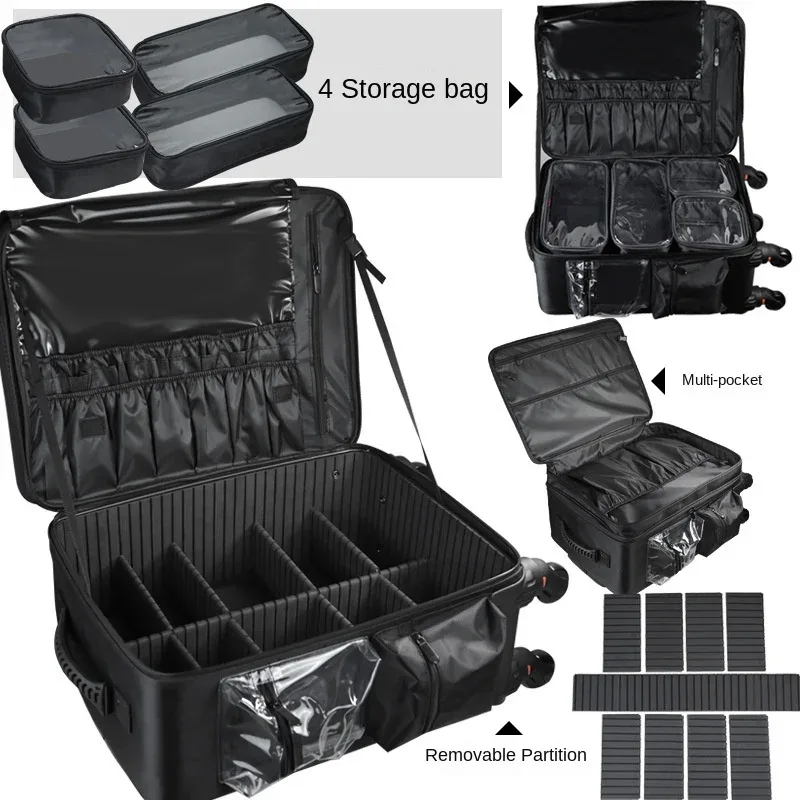 mallette de maquillage professionnelle chariot étui à cosmétiques bagages roulants valise de voyage organisateur de maquillage sacs à roulettes avec roues