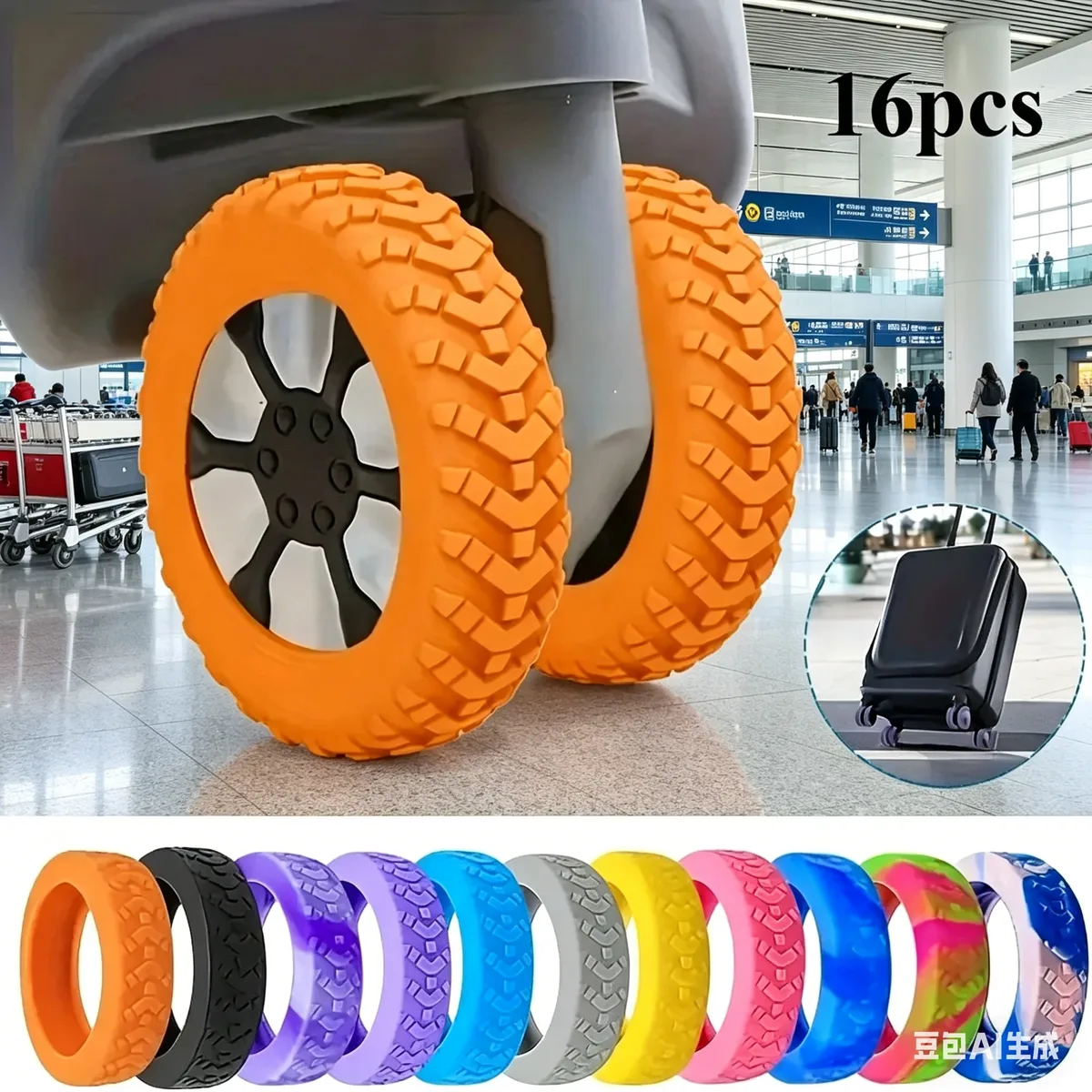 16 housses de roulettes de bagages – Housses de protection anti-bruit et antichoc pour valises/chaises de bureau, accessoires de voyage