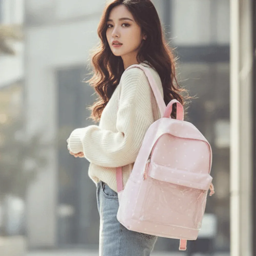 sac ita de style japonais avec fenêtre transparente, bretelles réglables, sac à dos transparent, grande capacité, doublure en polyester, sac à dos à pois.
