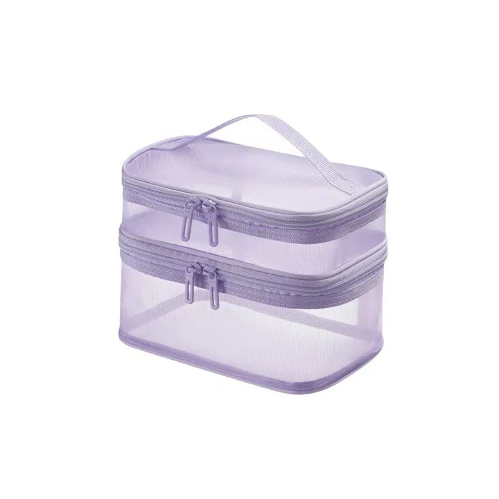sac de voyage portable en maille transparente à 2/3 couches, grande capacité, trousse de toilette, trousse de maquillage à 2/3 couches, organisation des articles de toilette