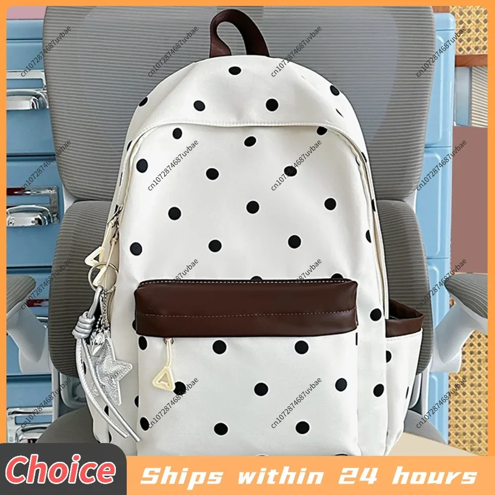 sac à dos esthétique à pois style preppy, sac à dos scolaire mignon et décontracté pour les étudiantes du primaire et du collège