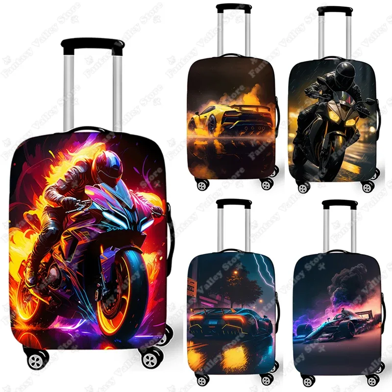 housse de protection pour bagages de voiture de course de moto, pour voyage, moto, voiture de sport, valise graphique, housse de protection élastique pour boîtier de chariot