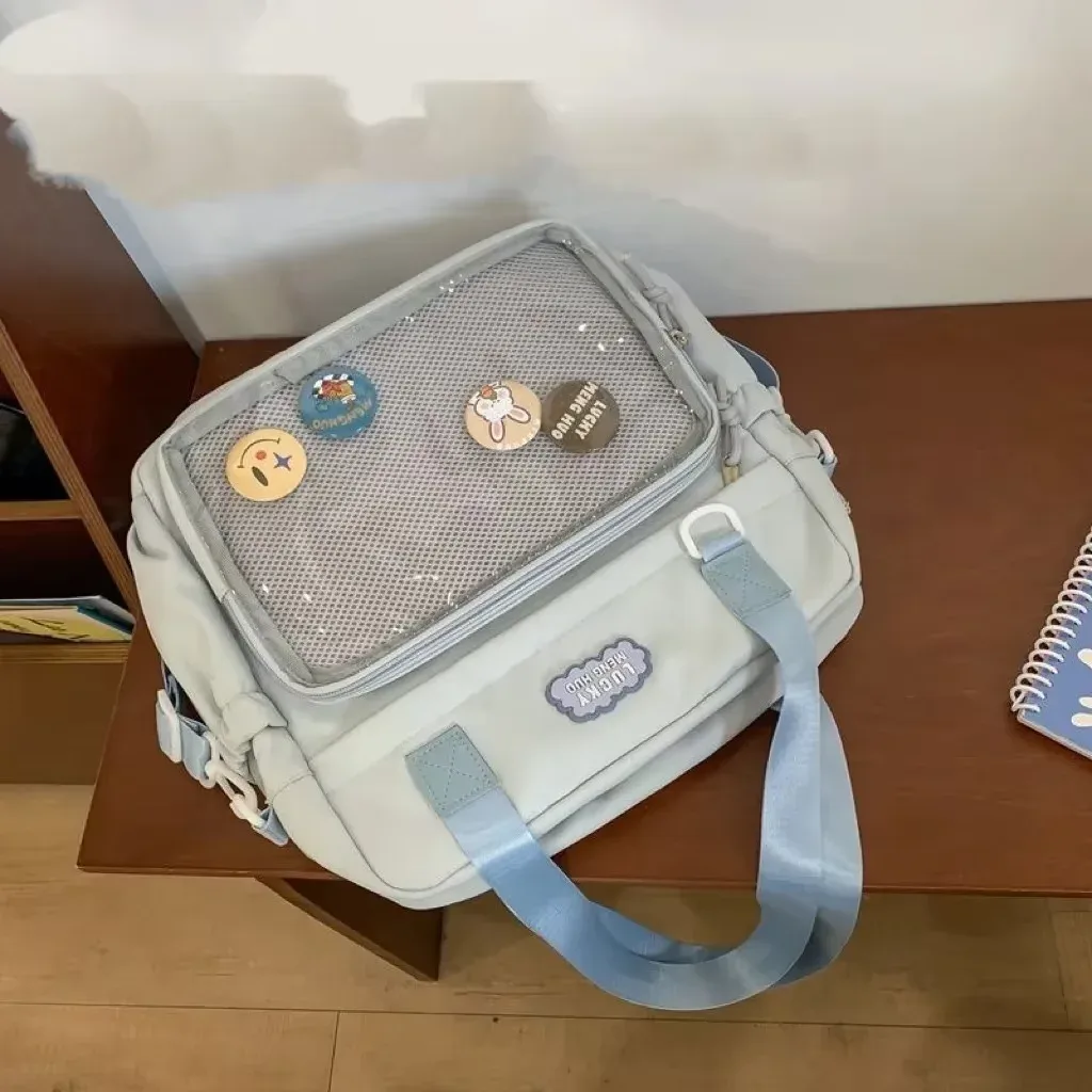 y2k-sac à dos ita pour femme, sac à dos avec badge bricolage, poche transparente pour fille, sac à main décontracté, nylon, grande capacité, initié, mode, mignon