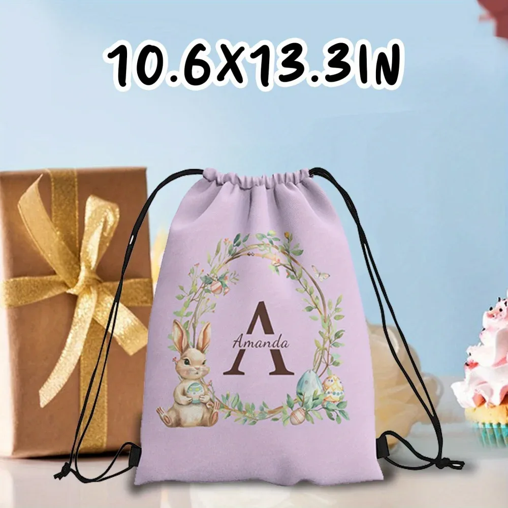 sac à dos à cordon personnalisable sur le thème de pâques, disponible en 4 couleurs fraîches au choix, personnalisé avec un nom unique – idéal pour les fêtes !