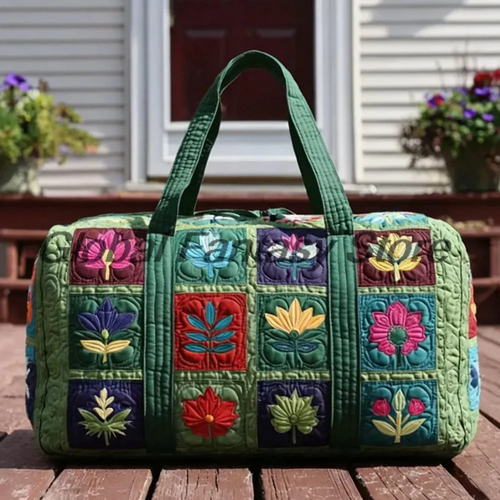sac de voyage matelassé à motifs floraux vintage pour homme, grande capacité, sac à main de voyage, sac de week-end pour femme, idéal pour les activités de plein air