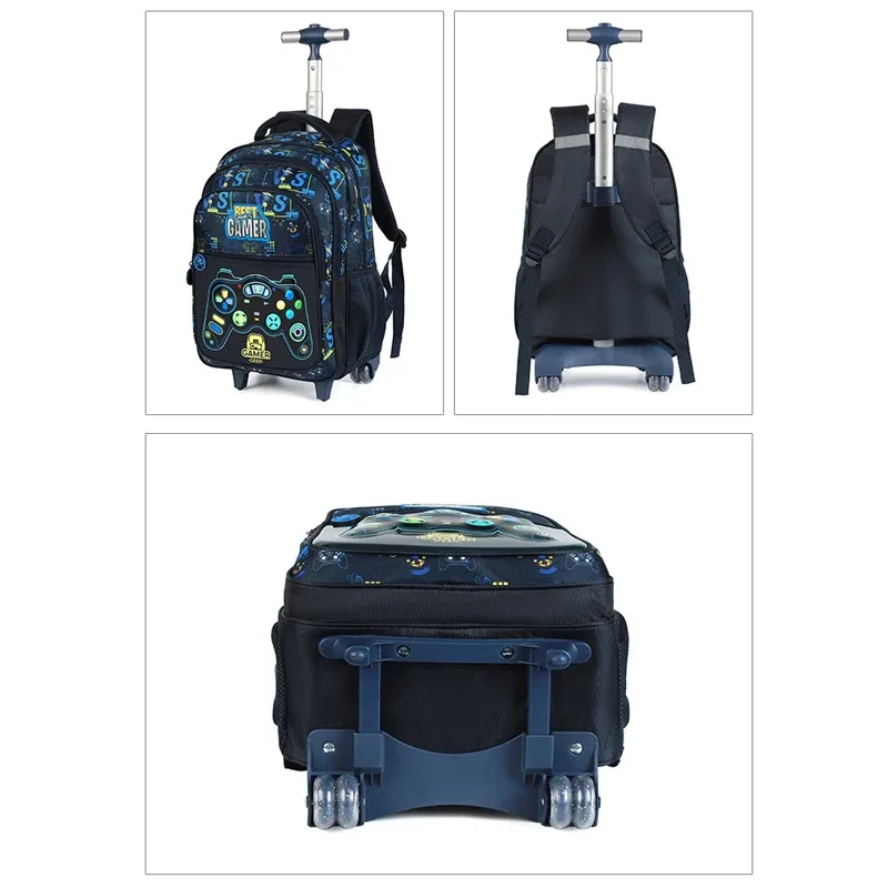 sac à dos roulant d'école avec roulettes pour garçons, ensemble de sacs à dos à roulettes d'école de football avec boîte à déjeuner, sacs de bagages de voyage pour enfants