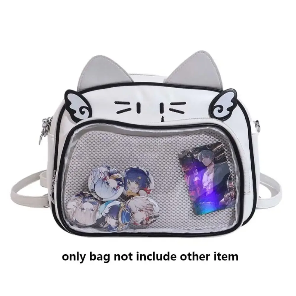 sac à fermeture éclair kawaii cat itabag, sac en coton, sac de rangement pour articles d'idoles, poche transparente, petit sac en pu, sacs à dos tendance pour femmes