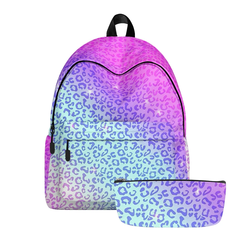 sac à dos imprimé léopard dégradé, sacs à crayons, bretelles réglables, sac d'école léger et durable, sac à dos de voyage, ensembles pour adolescents