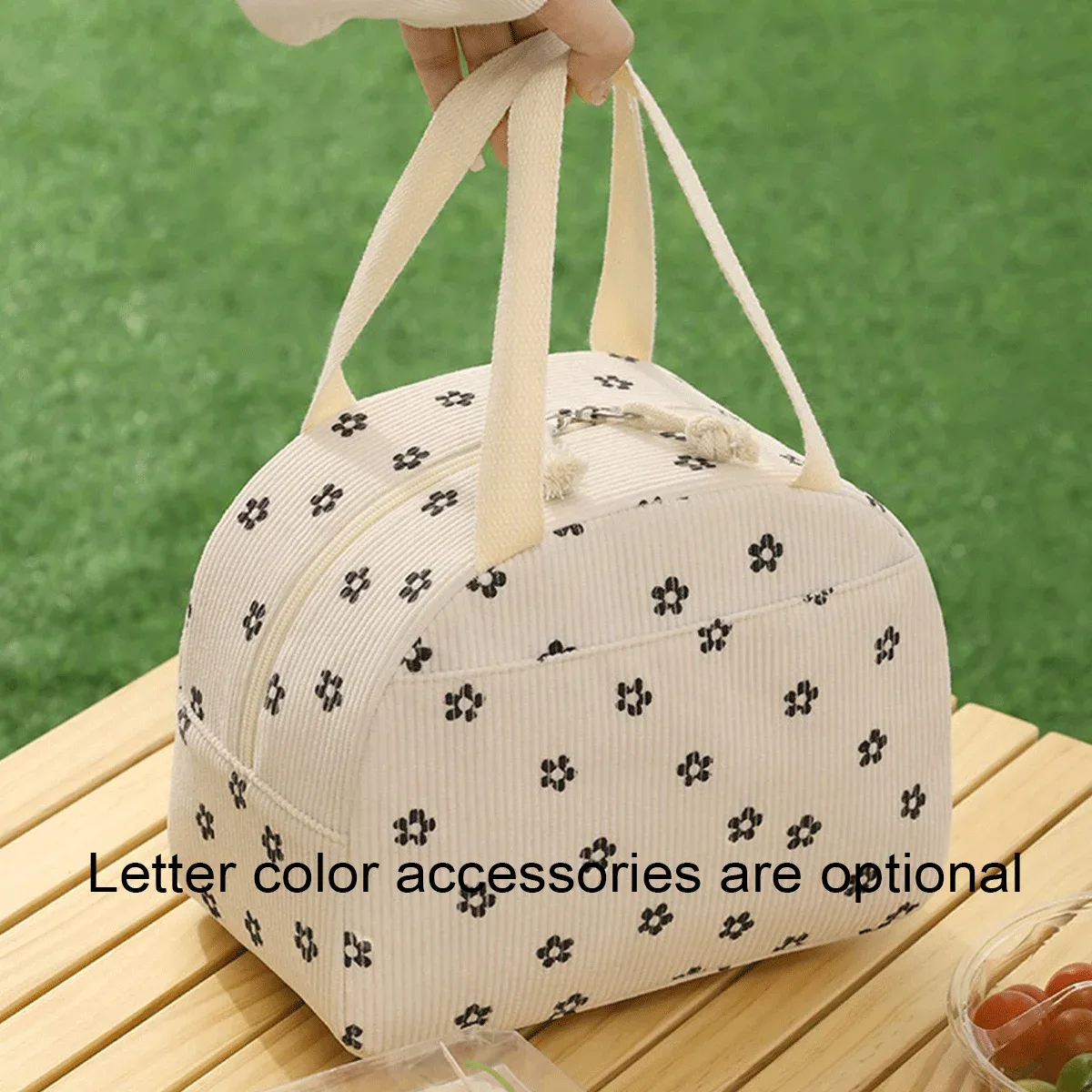 sac fourre-tout personnalisé avec initiales – sac à déjeuner isotherme en velours côtelé grande capacité personnalisé ; cadeau de rentrée scolaire, sac de vacances et de fête