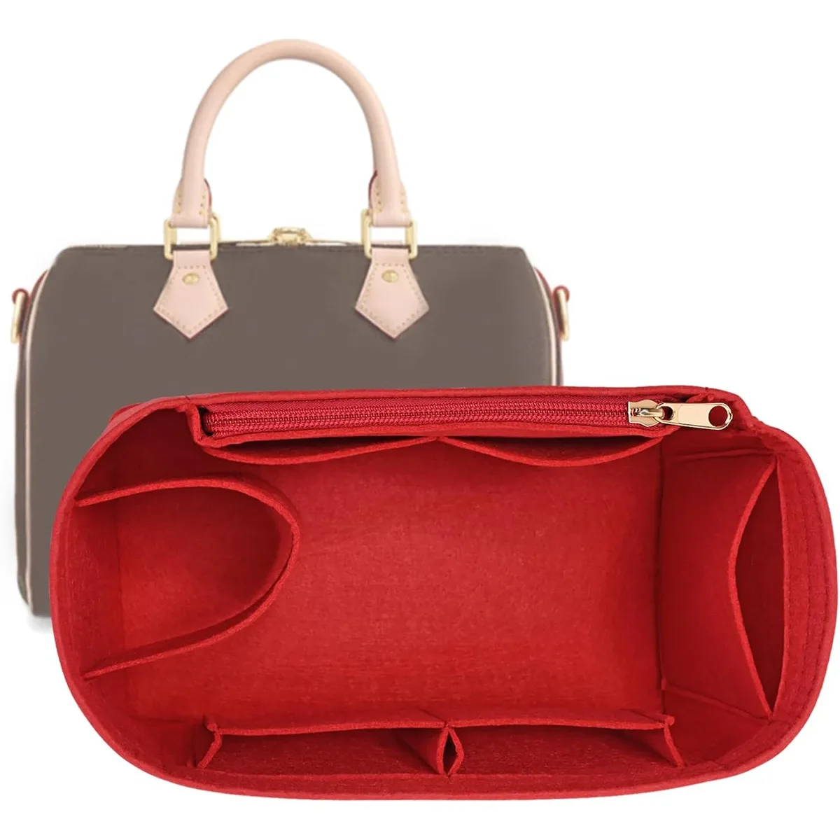 organisateur en feutre premium pour sac boston doctor bag 25 30 35, pochette intérieure structurante, base de sac à main avec fermeture éclair et multiples poches