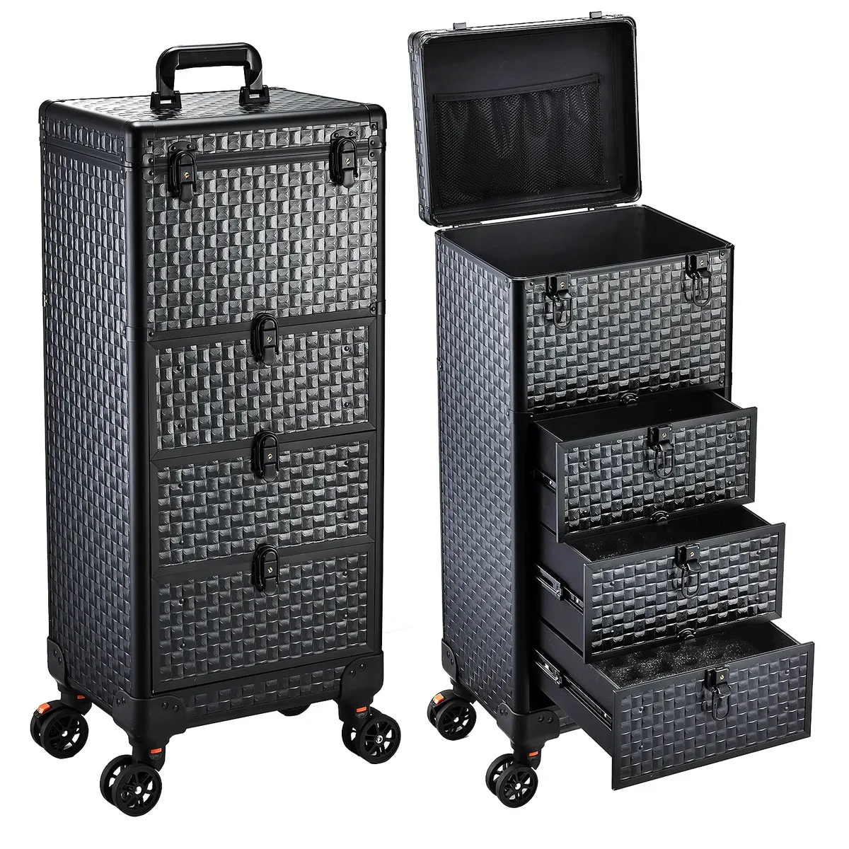 trolley de maquillage professionnel à roulettes avec 3 grands tiroirs, valise de cosmétologie, station de salon, chariot de rangement pour outils de coiffure et de maquillage, table de manucure roulante pour coiffeur et maquilleur
