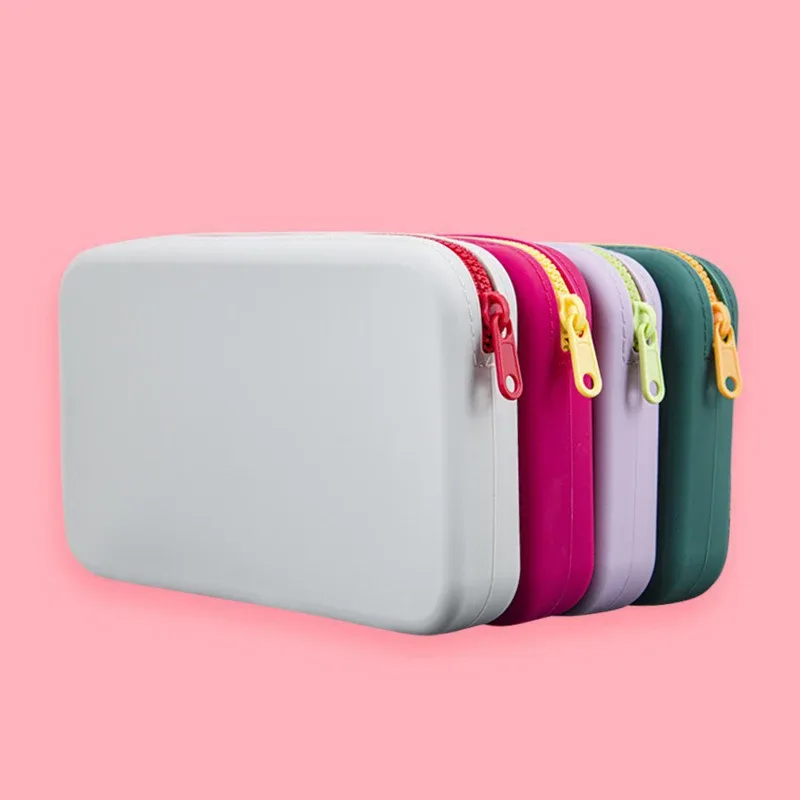sac de rangement pour cosmétiques en silicone, carré, grande capacité, porte-pinceau de maquillage de voyage, portable, étanche
