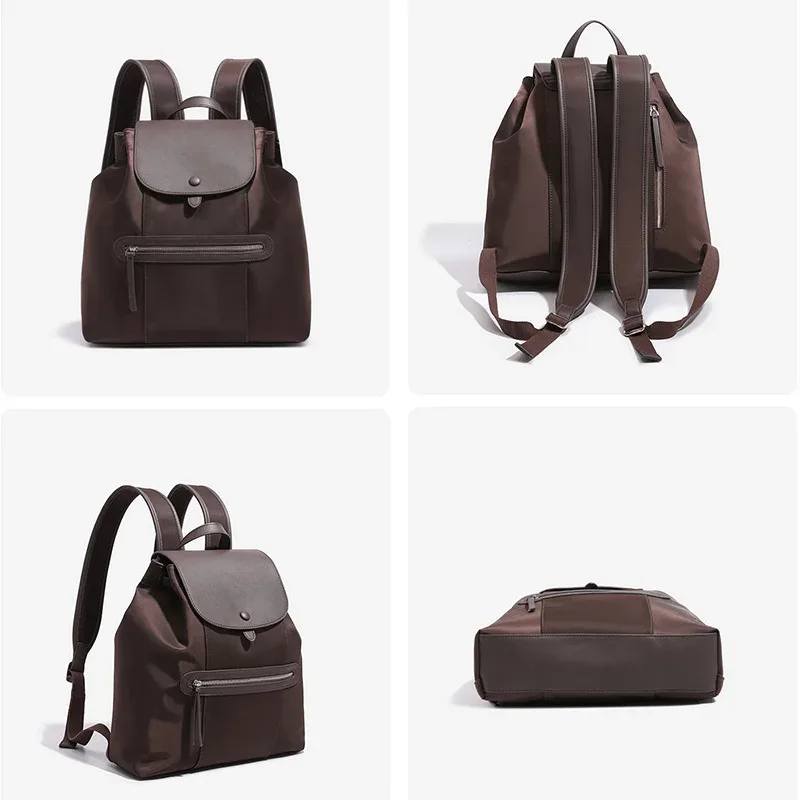 sac à dos en nylon pour femmes, sac à dos décontracté avec garniture en simili cuir, fermeture à pression magnétique, sac à dos de voyage de grande capacité pour un usage quotidien