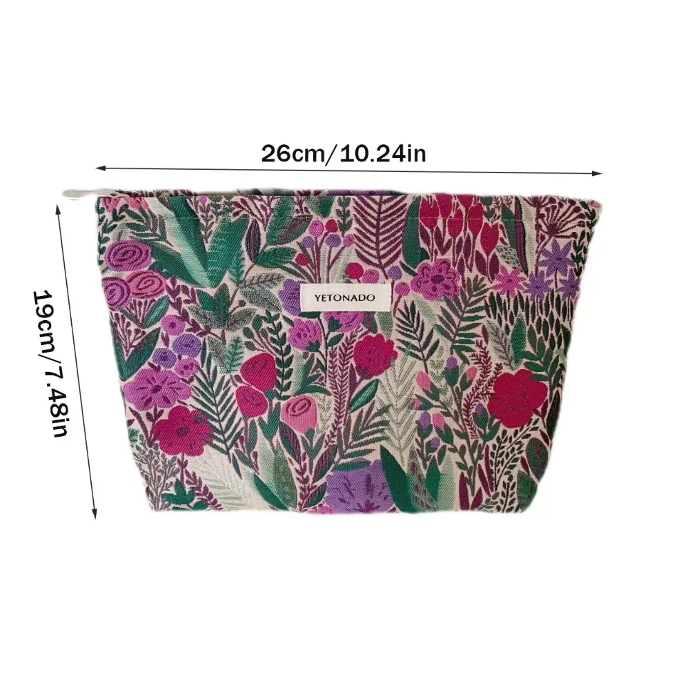 pochette en toile de polyester à motif floral, fermeture éclair, pochette de rangement cosmétique portable grande capacité