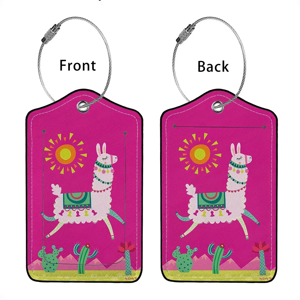 vente flash étiquette de bagage en cuir avec animaux mignons, étiquette d'adresse pour valise, étiquette d'embarquement pour bagage, clip d'identification avec nom et adresse