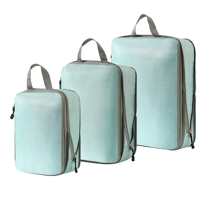 organisateur voyage polyester gris clair cube sac compression tissu imperméable transport vêtements pratique empilable