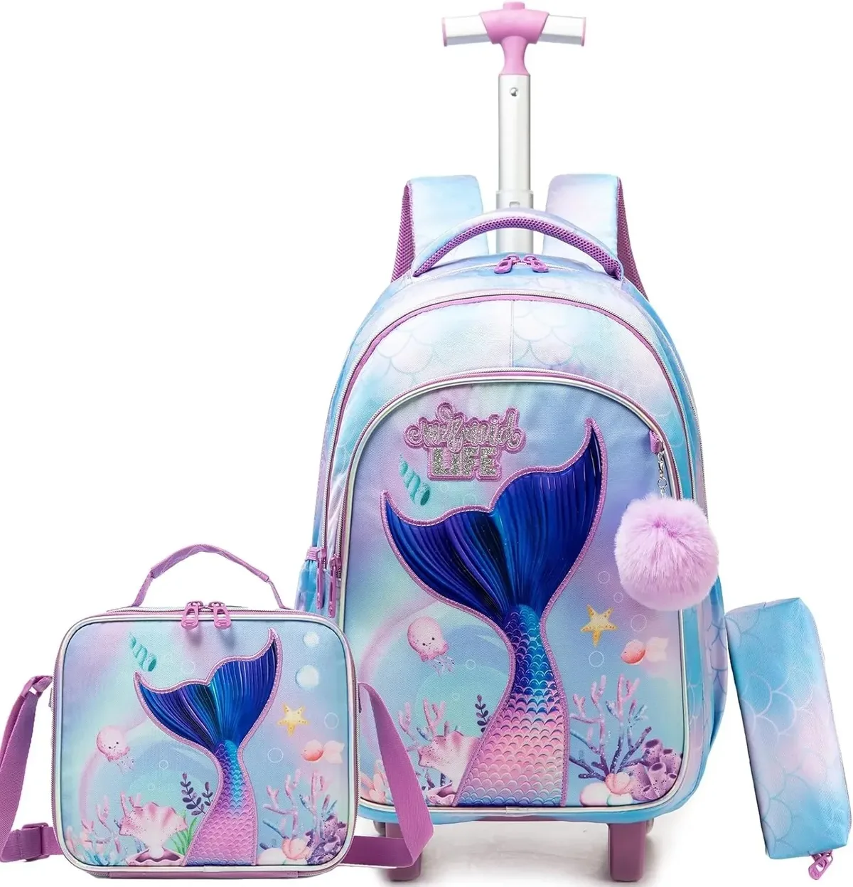 sac dos polyester toile dessin animé bleu pastel coeurs dorés love scolaire transport voyage filles