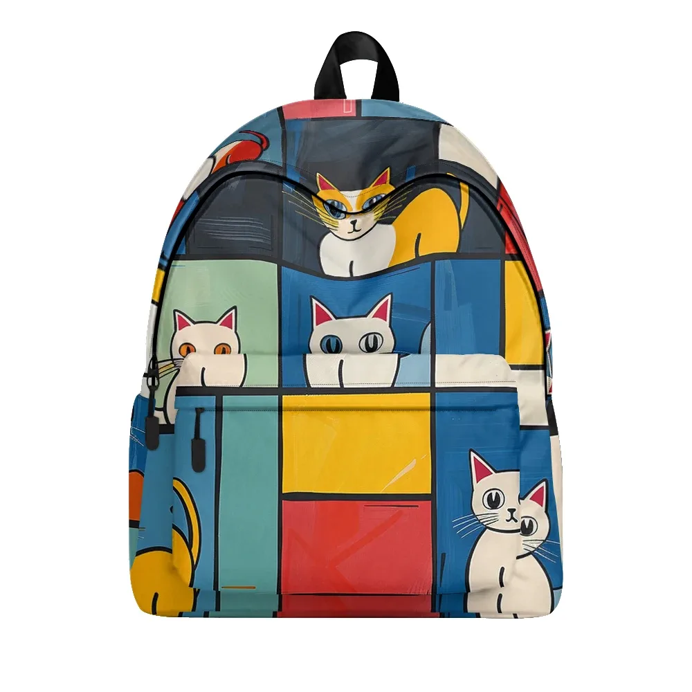 sac à dos imprimé chats de dessin animé mignon, sacs à crayons, bretelles réglables, sac d'école léger et durable, sac de jour de voyage pour adolescents, ensembles