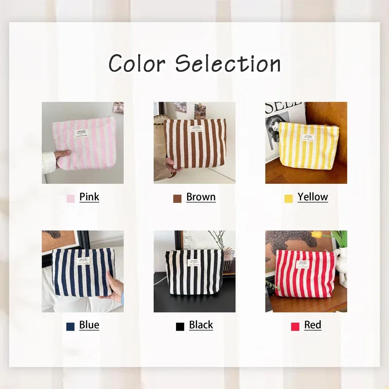 sac de maquillage coloré brodé personnalisé avec monogramme pour femme, pochette de toilette rayée pastel, cadeau evjf pour la douche nuptiale