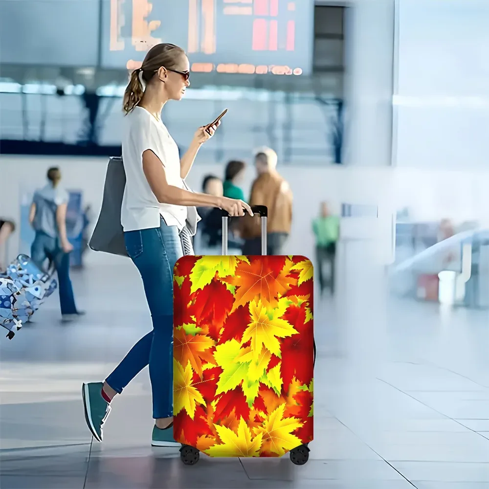 housse valise polyester motif feuilles automnales rouge orange jaune protection voyage taille moyenne valises travail vacances