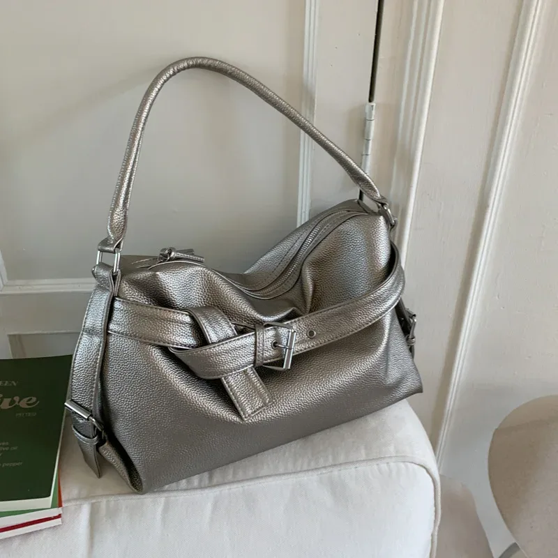sac fourre-tout en cuir souple de grande capacité, sac à main avec boucle de ceinture, nouveau sac messager à bandoulière rétro pour fille, sac de moto