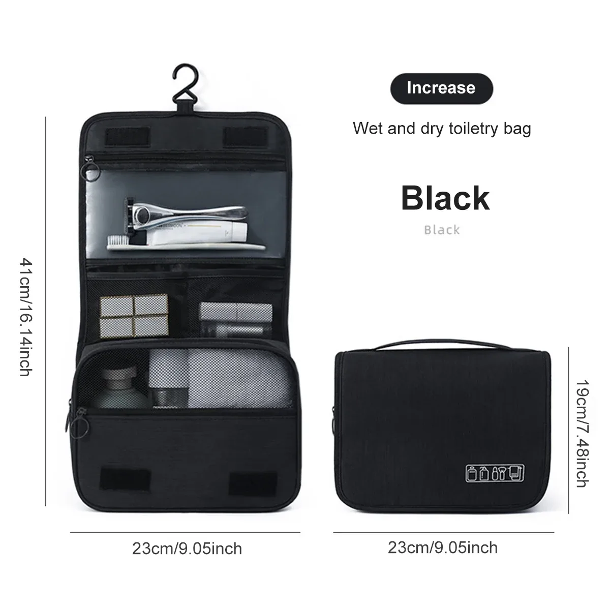trousse de toilette de voyage de grande capacité, sac à cosmétiques portable multifonctionnel avec crochet, sac de rangement, sac de rangement de voyage pour hommes