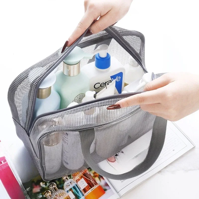 nouveau sac de bain maille douche pochette de toilette voyage maquillage support de rangement portable sac de bain maille douche pochette de toilette portable