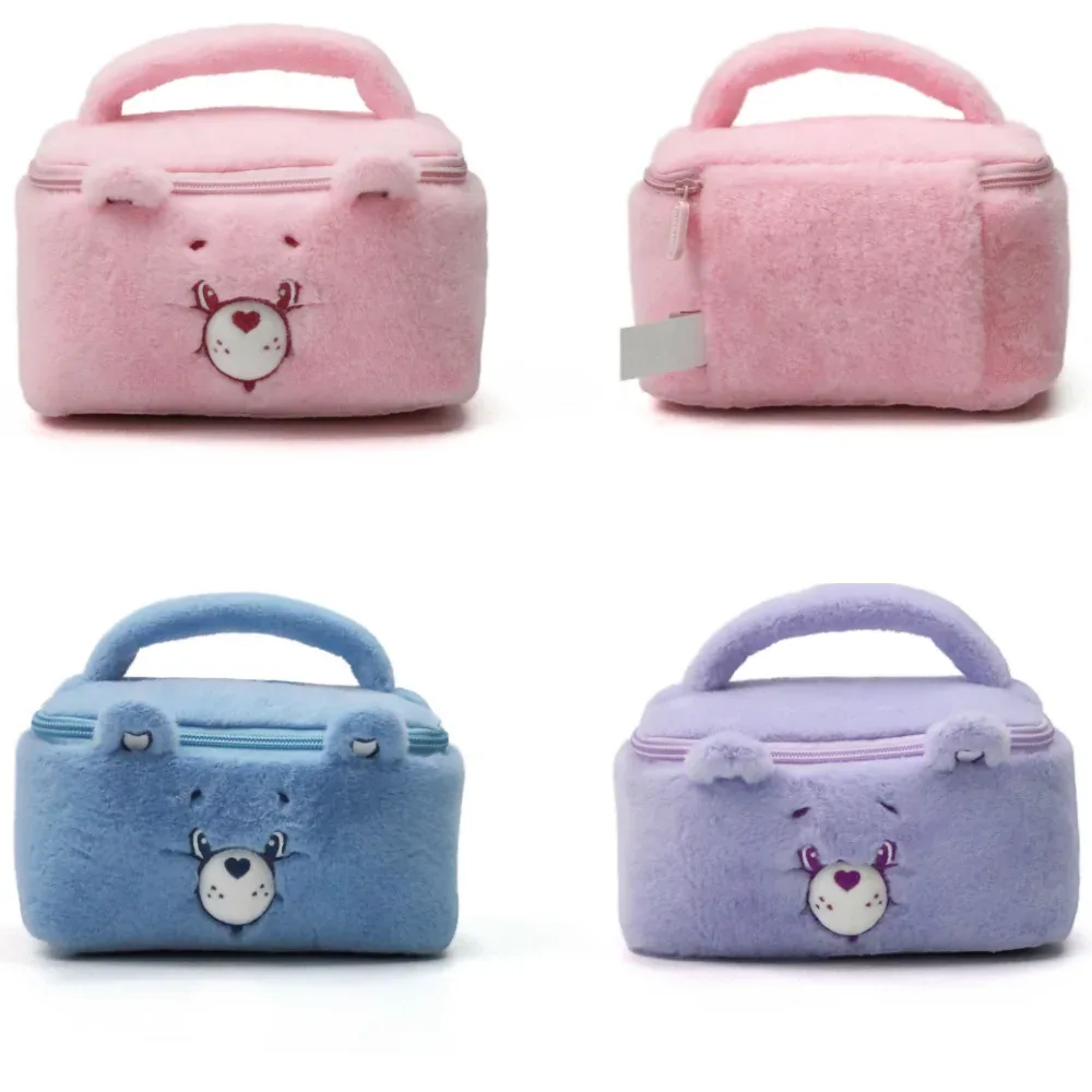 trousse de toilette en peluche care bears, sac de toilette de voyage de grande capacité pour filles et femmes, pochette de maquillage douce et moelleuse