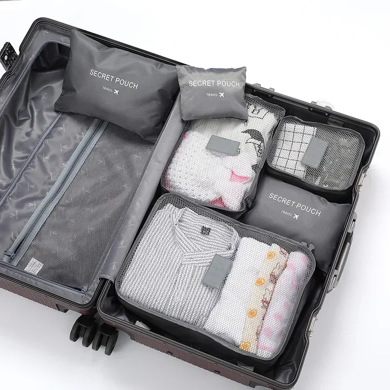 sac de rangement de voyage pour vêtements, ensemble de 6 pièces, pour garde-robe, valise en poudre, étui pour chaussures, cube d'emballage