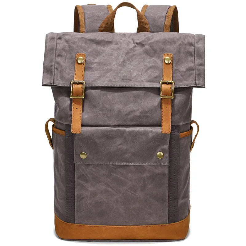 sac à dos vintage en toile cirée imperméable pour homme, sac à dos de camping, sac à dos de voyage, sac pour ordinateur portable 16 pouces, sacs d'école pour étudiants