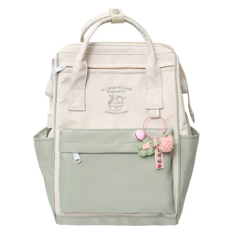 sac dos nylon pastel beige violet bandoulière ouverte motif fruits poche avant voyage loisirs