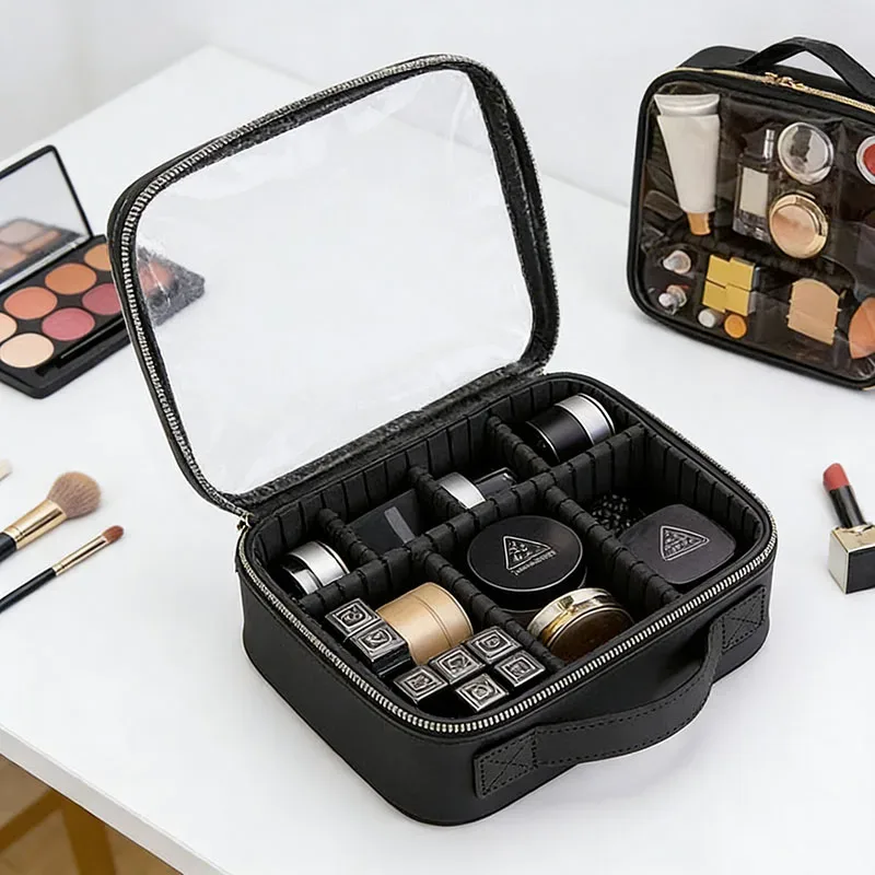 trousse de maquillage professionnelle de haute qualité pour femmes, sac cosmétique transparent en pvc, boîte à outils pour filles, trousse de maquillage de voyage pour artistes