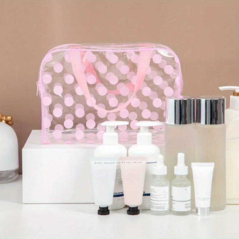 sac de rangement de voyage transparent, 1 pièce - trousse de maquillage transparente portable, trousse de maquillage de voyage, sac à fermeture éclair en pvc, indispensable pour les vacances