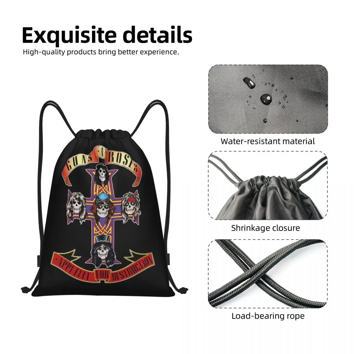 hard rock band guns n roses sac à dos à cordon femmes hommes gym sport sac à dos portable balle logo sac à provisions sac