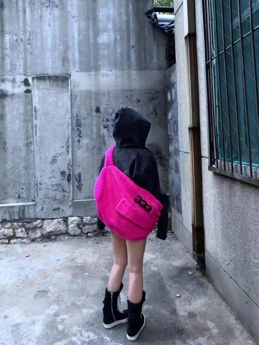 sac à dos moelleux de grande capacité pour femmes et hommes, sac à bandoulière violet y2k, design décontracté, grands sacs de taille, sacs à dos de voyage à la mode 2024