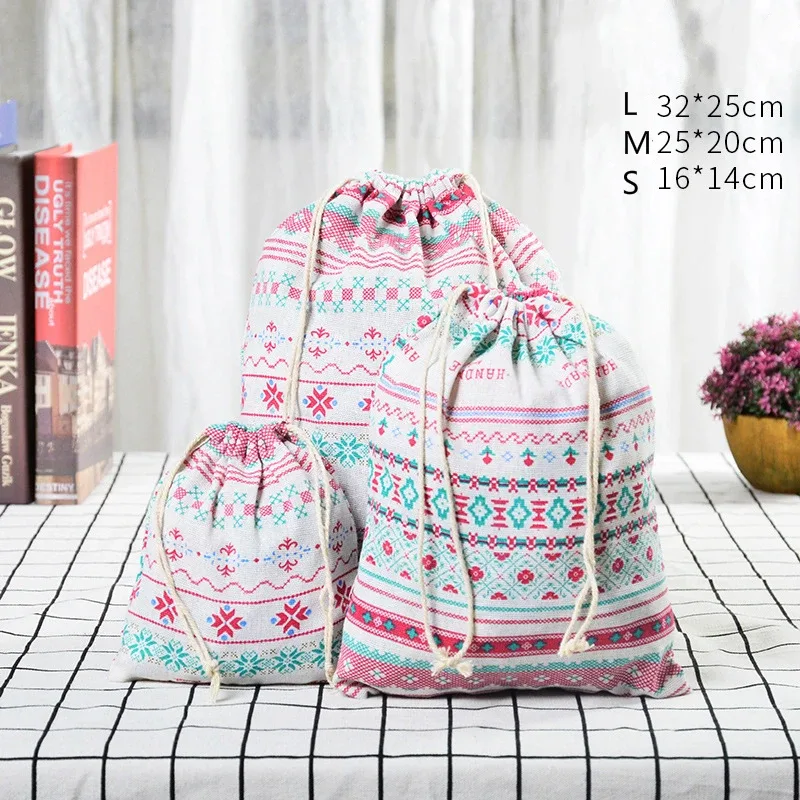 sac de rangement en coton lin pour femmes, fourre-tout de proximité, sacs cadeaux de noël