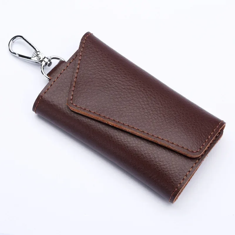 porte-clés en cuir véritable pour hommes et femmes, pochette de rangement, portefeuille de clé de voiture fendu en vache, étui pour clés de femme de ménage, mini sac pour cartes