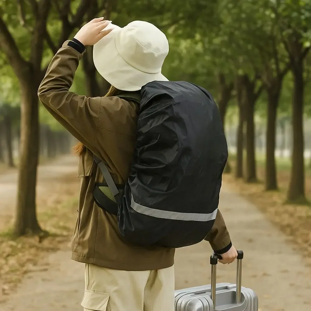 housse de pluie réfléchissante à double boucle en tissu oxford, élastique, réglable, pour sac de randonnée et camping en plein air.
