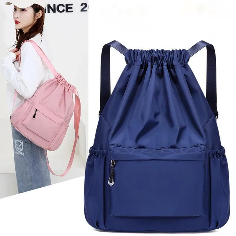 sac à dos de sport léger et minimaliste avec cordon de serrage, avec impression de logo, couleur unie, sac de rangement pour balançoire de basket-ball de grande capacité s